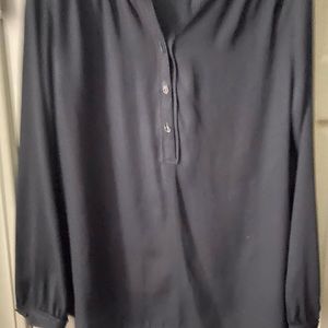 Loft Women’s Size L half button dark gray tunic blouse